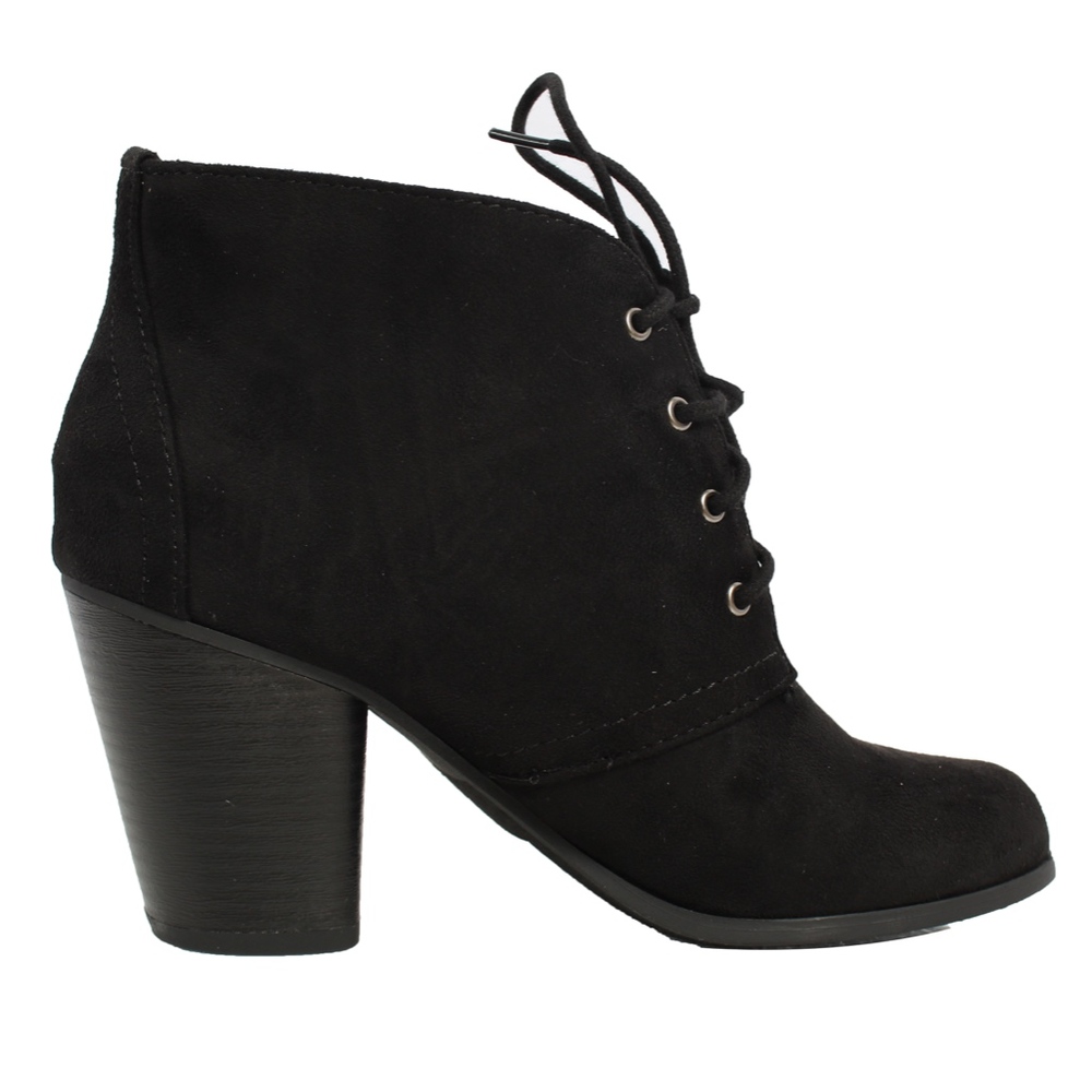Size 8.5 Black Faux Suede Lace Up Stacked Heel - Picture 6 of 8